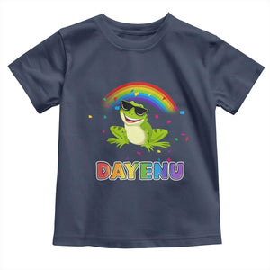 Funny Dayenu Frog Rainbow Toddler T Shirt Passover Celebration with Pride Vibes TS02 Navy Print Your Wear