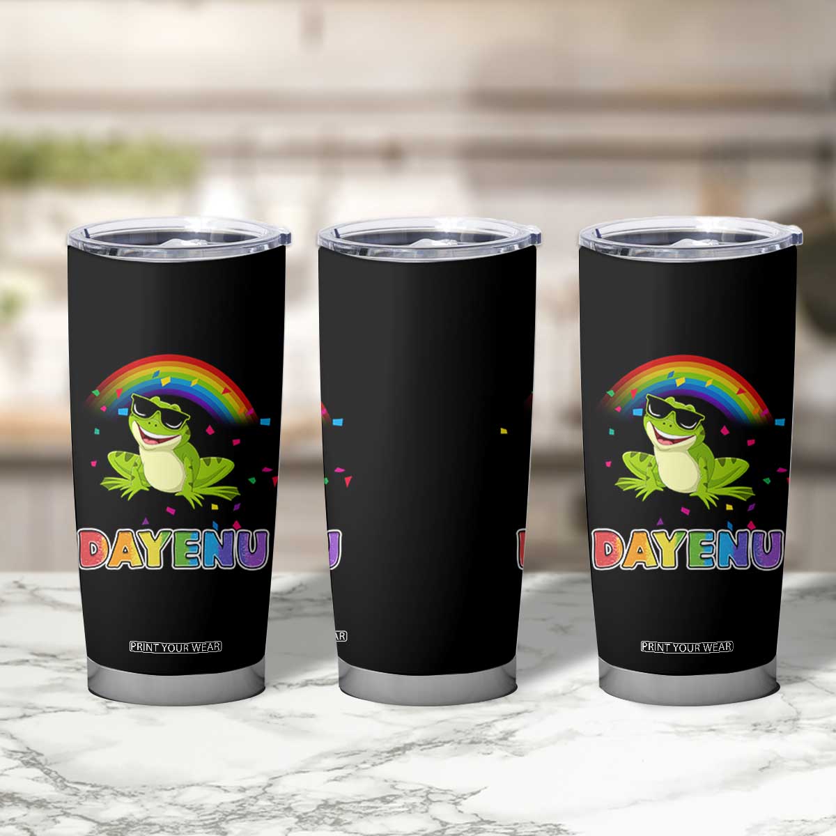Funny Dayenu Frog Rainbow Tumbler Cup Passover Celebration with Pride Vibes TS02 Print Your Wear