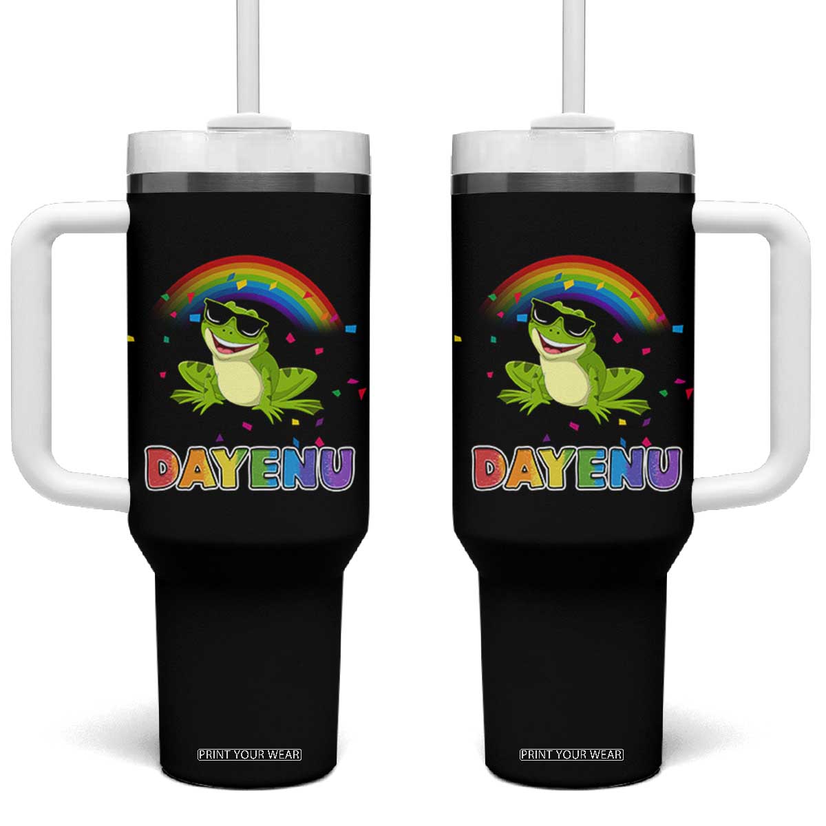 Funny Dayenu Frog Rainbow Tumbler With Handle Passover Celebration with Pride Vibes TS02 One Size: 40 oz Black Print Your Wear
