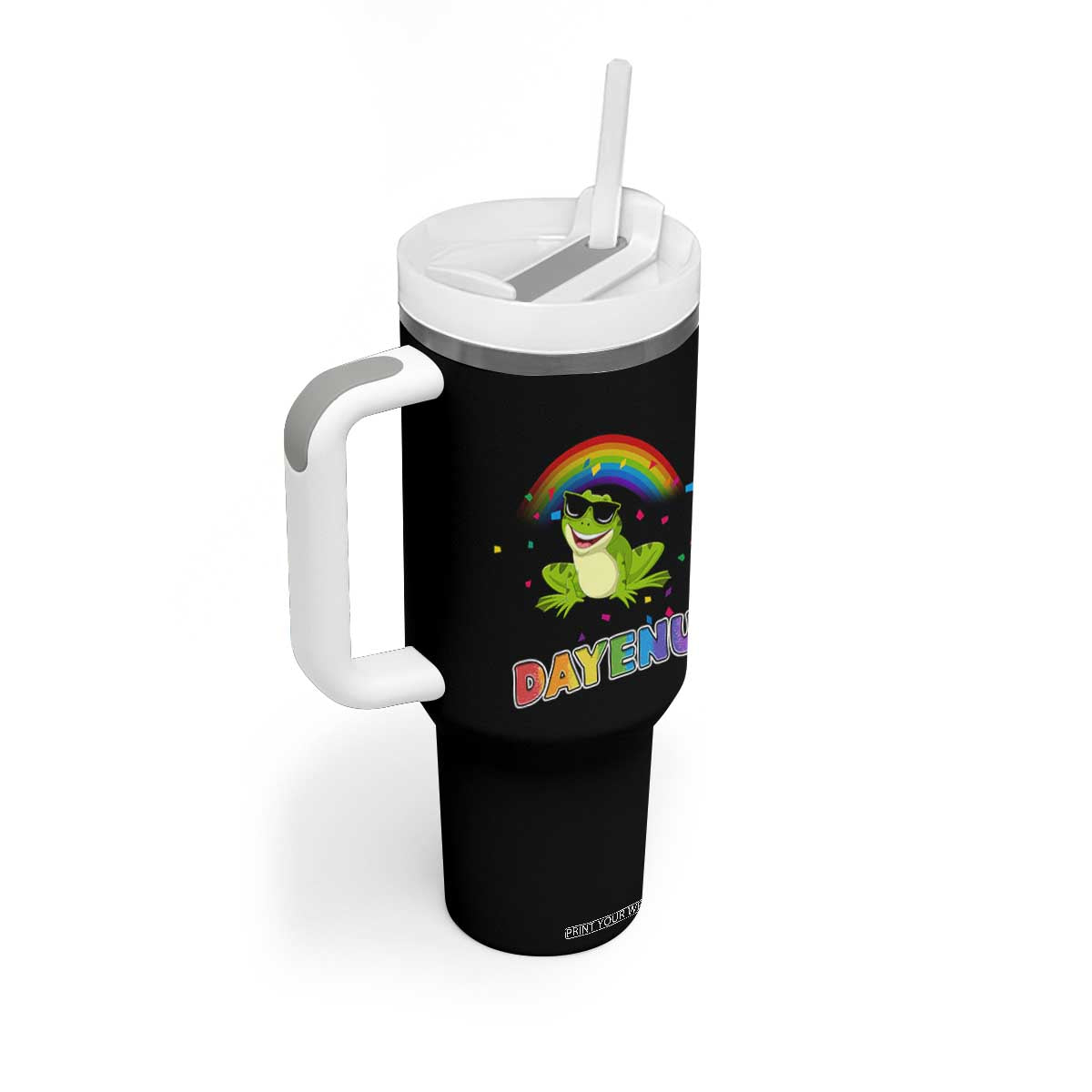 Funny Dayenu Frog Rainbow Tumbler With Handle Passover Celebration with Pride Vibes TS02 Print Your Wear