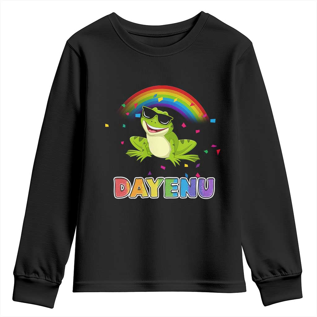 Funny Dayenu Frog Rainbow Youth Sweatshirt Passover Celebration with Pride Vibes TS02 Black Print Your Wear
