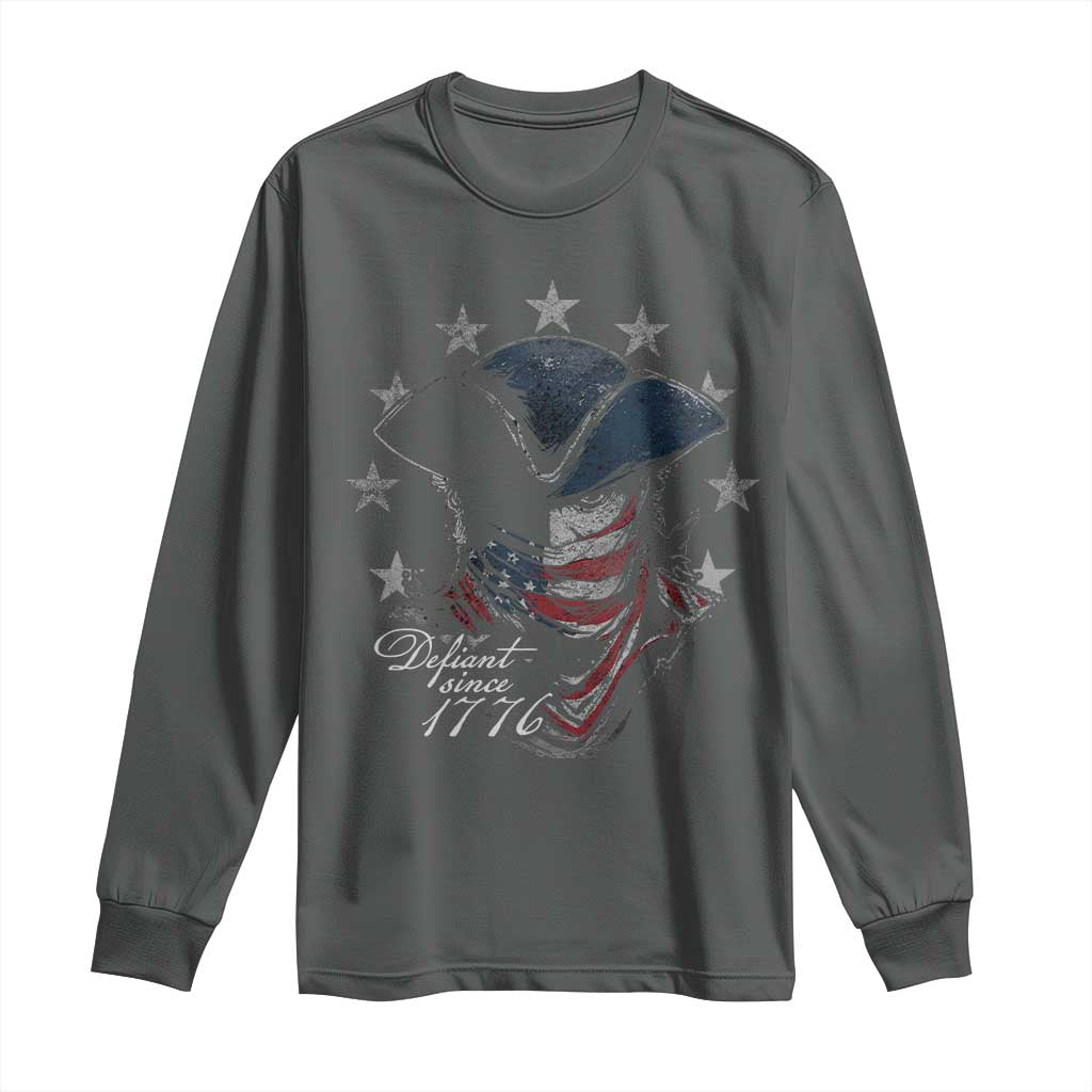 Funny Defiant Since 1776 Long Sleeve Shirt Minutemen American Revolution TS11 Dark Heather Print Your Wear