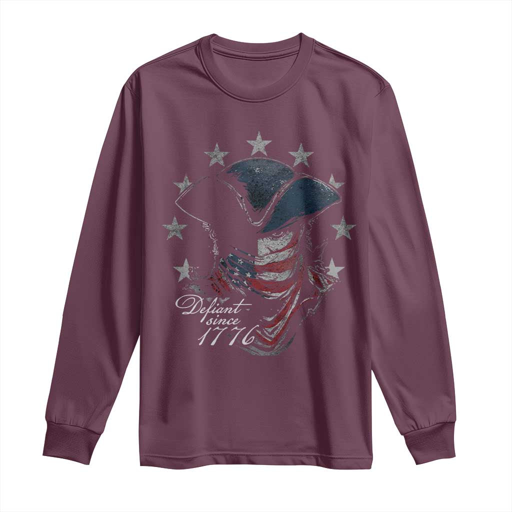 Funny Defiant Since 1776 Long Sleeve Shirt Minutemen American Revolution TS11 Maroon Print Your Wear