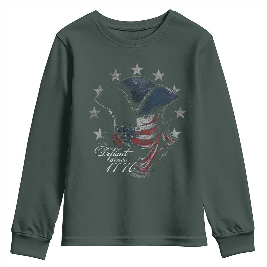 Funny Defiant Since 1776 Youth Sweatshirt Minutemen American Revolution TS11 Dark Forest Green Print Your Wear