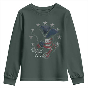 Funny Defiant Since 1776 Youth Sweatshirt Minutemen American Revolution TS11 Dark Forest Green Print Your Wear