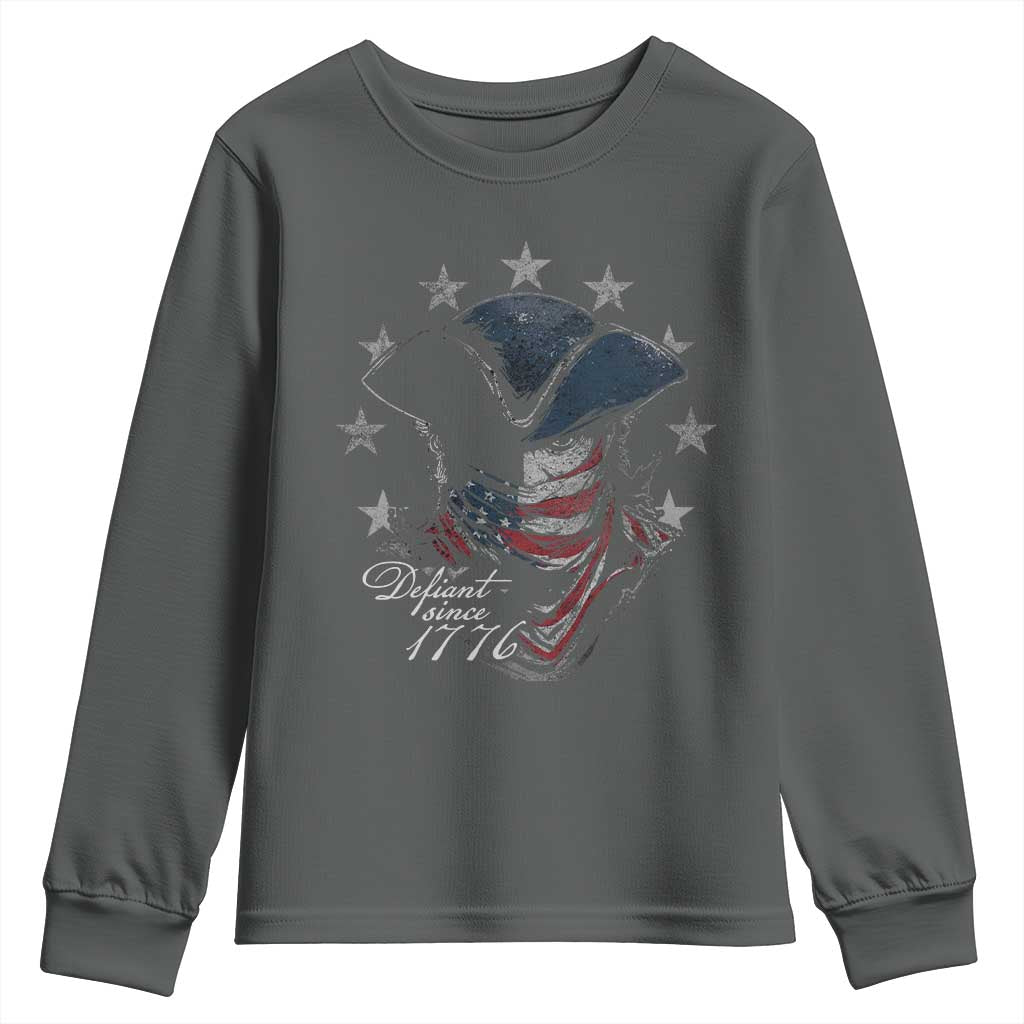 Funny Defiant Since 1776 Youth Sweatshirt Minutemen American Revolution TS11 Dark Heather Print Your Wear