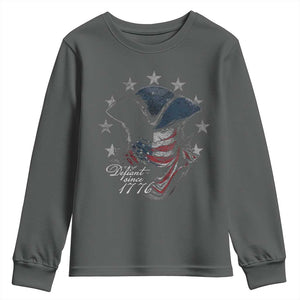 Funny Defiant Since 1776 Youth Sweatshirt Minutemen American Revolution TS11 Dark Heather Print Your Wear