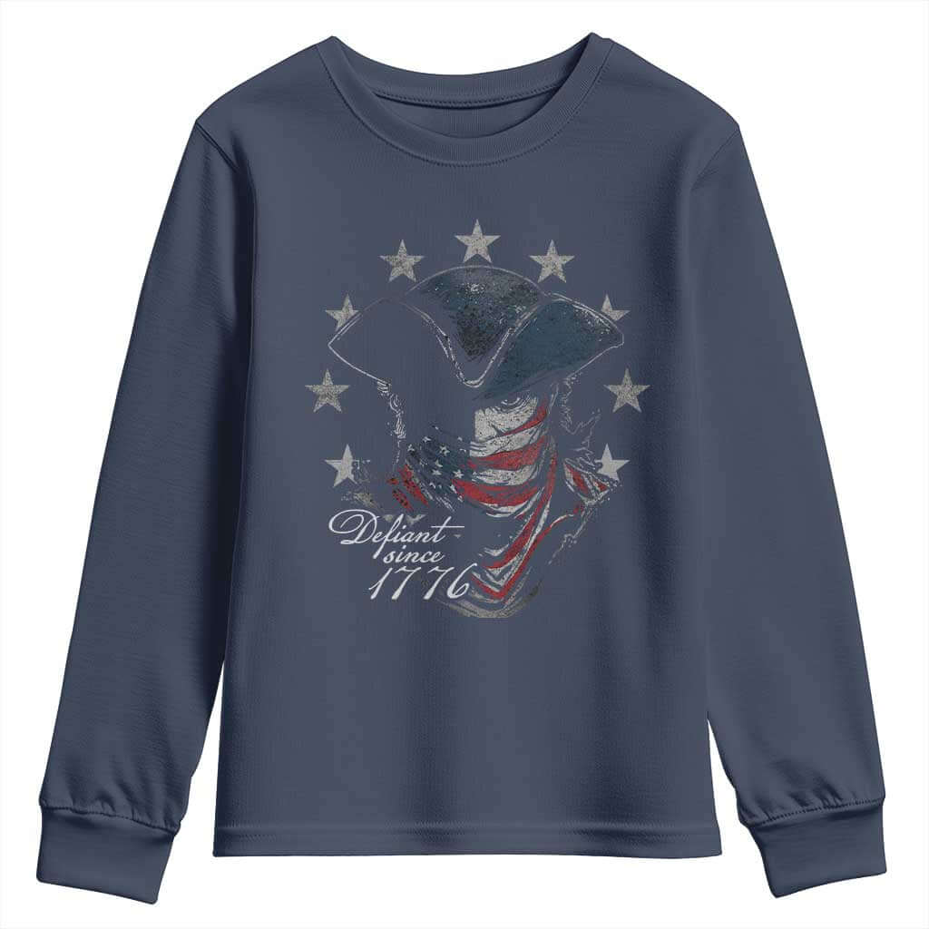Funny Defiant Since 1776 Youth Sweatshirt Minutemen American Revolution TS11 Navy Print Your Wear