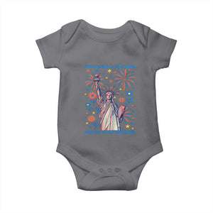 Funny Democracy Is Dying But Hey Nice Fireworks Baby Onesie Statue of Liberty Red and White Patriotic 4th of July TS02 Charcoal Print Your Wear
