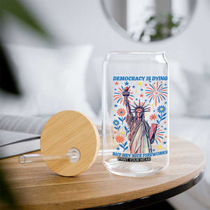 Funny Democracy Is Dying But Hey Nice Fireworks Glass Can Statue of Liberty Red and White Patriotic 4th of July TS02 Print Your Wear