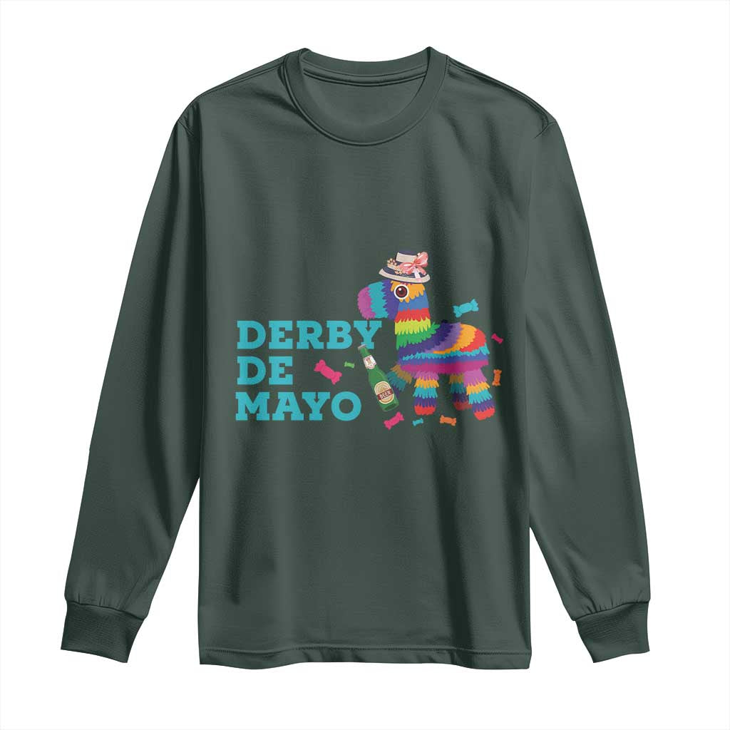 Funny Derby Day Cinco De Mayo Long Sleeve Shirt Derby De Mayo Horse Pinata TS11 Dark Forest Green Print Your Wear