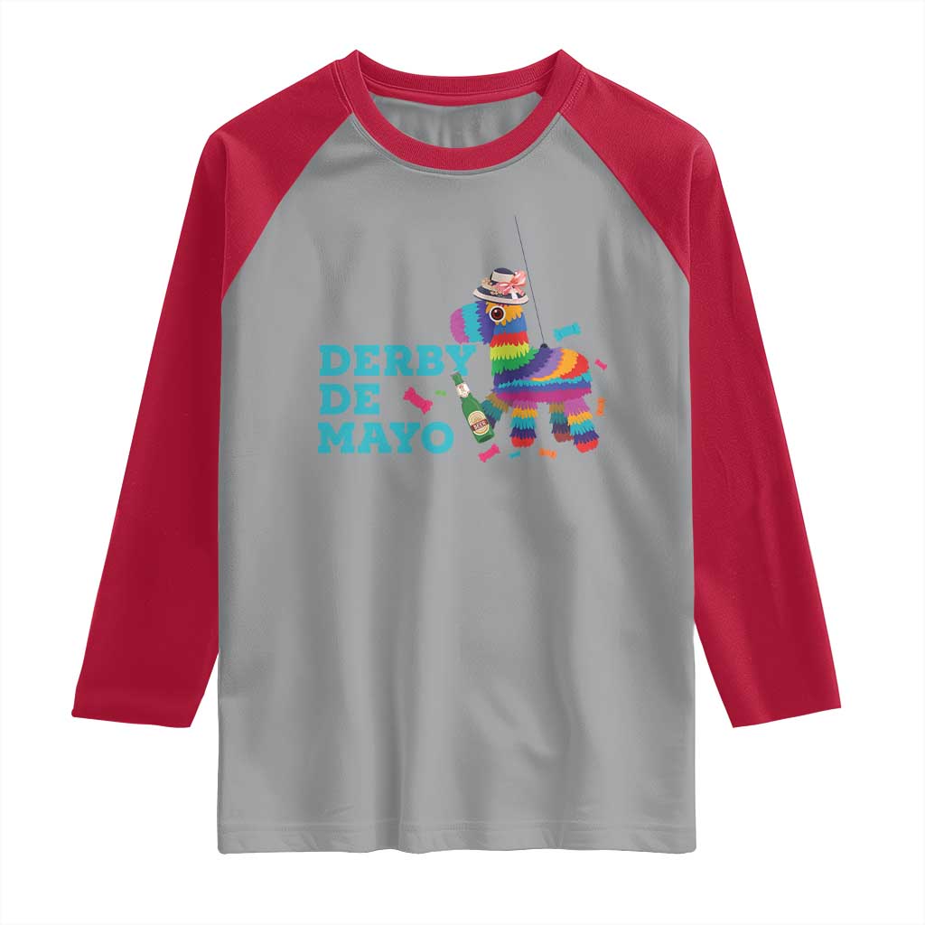 Funny Derby Day Cinco De Mayo Raglan Shirt Derby De Mayo Horse Pinata TS11 Sport Gray Red Print Your Wear