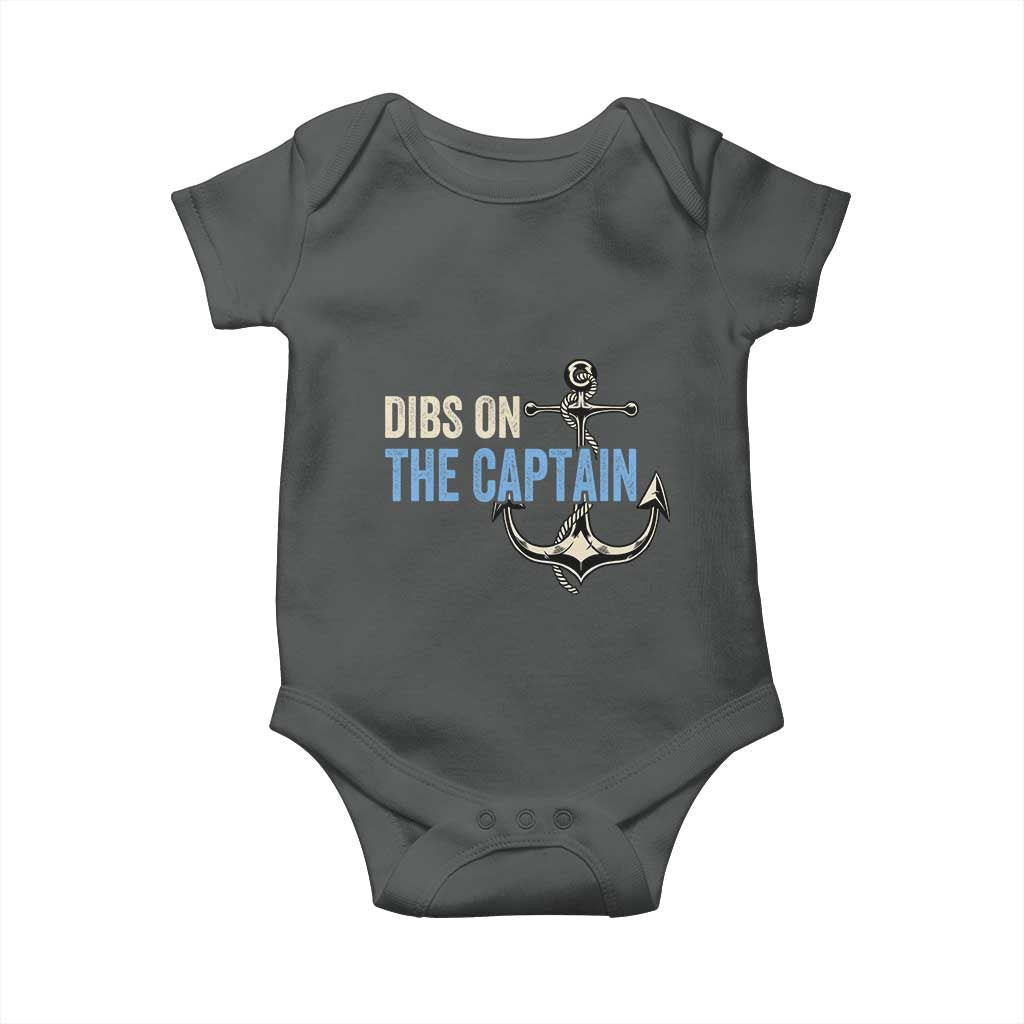 Funny Dibs On The Captain Baby Onesie Boating Boat Lover Anchor TS11 Dark Heather Print Your Wear