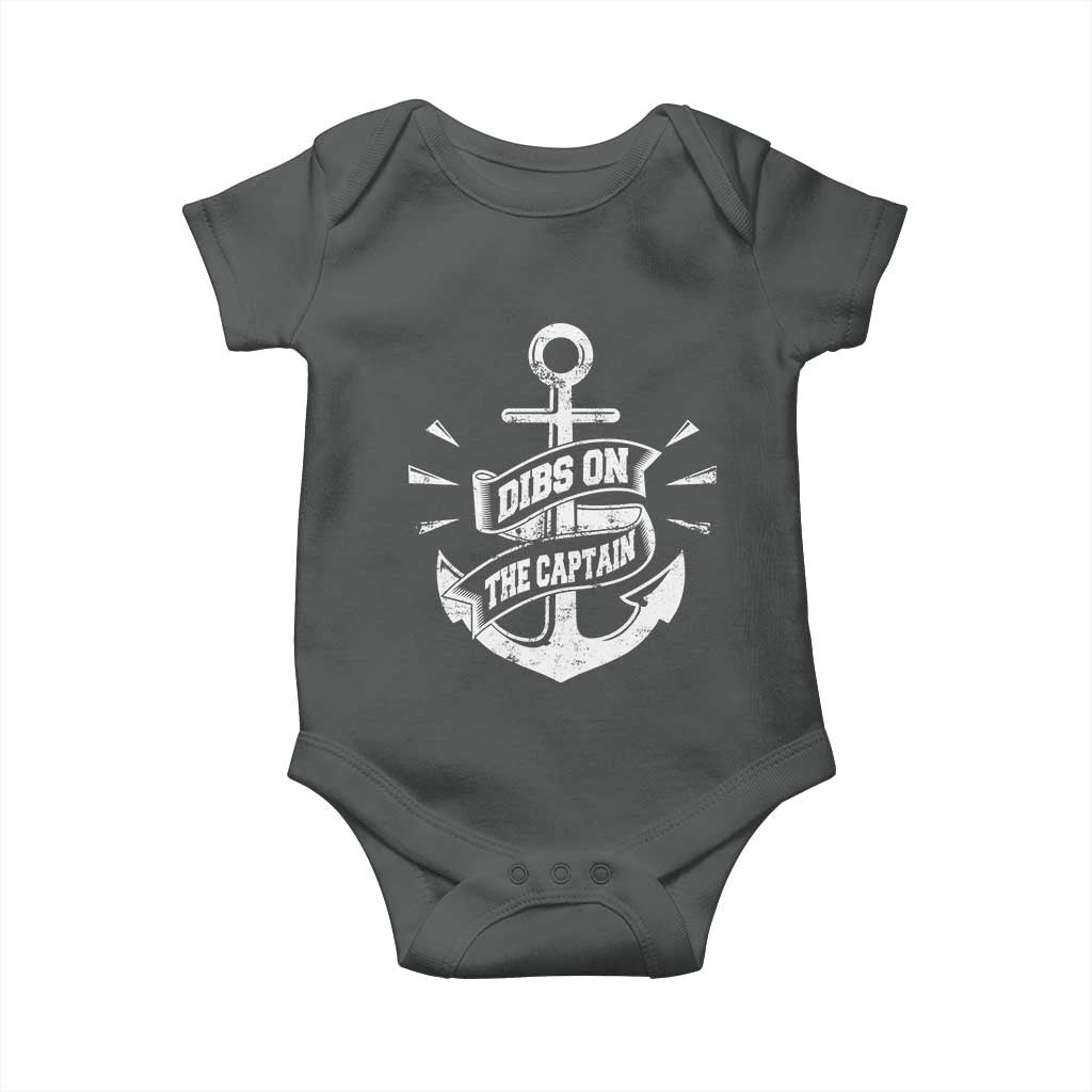 Funny Dibs On The Captain Baby Onesie Boating Boat Lover Vintage Anchor TS11 Dark Heather Print Your Wear
