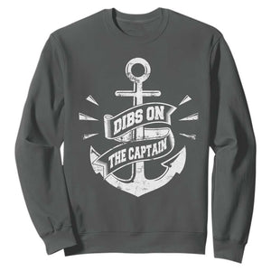 Funny Dibs On The Captain Sweatshirt Boating Boat Lover Vintage Anchor TS11 Dark Heather Print Your Wear