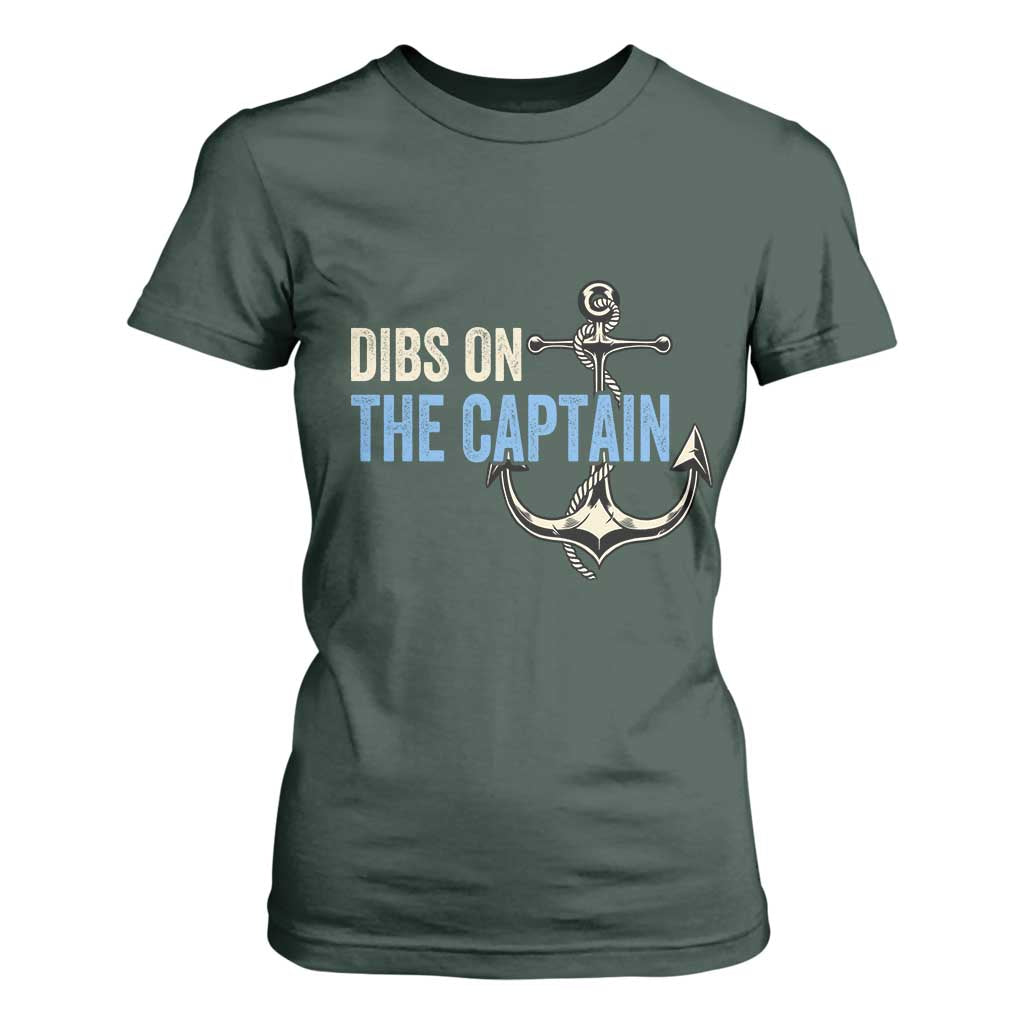 Funny Dibs On The Captain T Shirt For Women Boating Boat Lover Anchor TS11 Dark Forest Green Print Your Wear