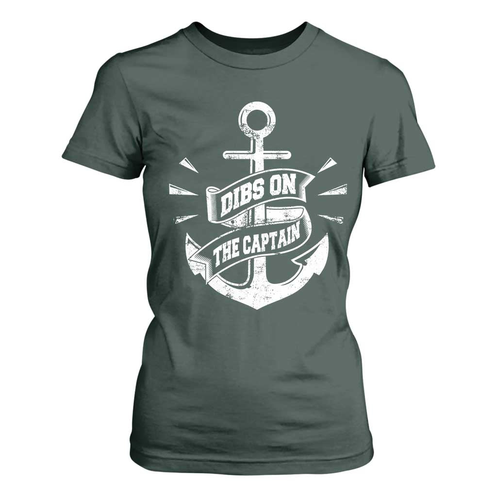 Funny Dibs On The Captain T Shirt For Women Boating Boat Lover Vintage Anchor TS11 Dark Forest Green Print Your Wear