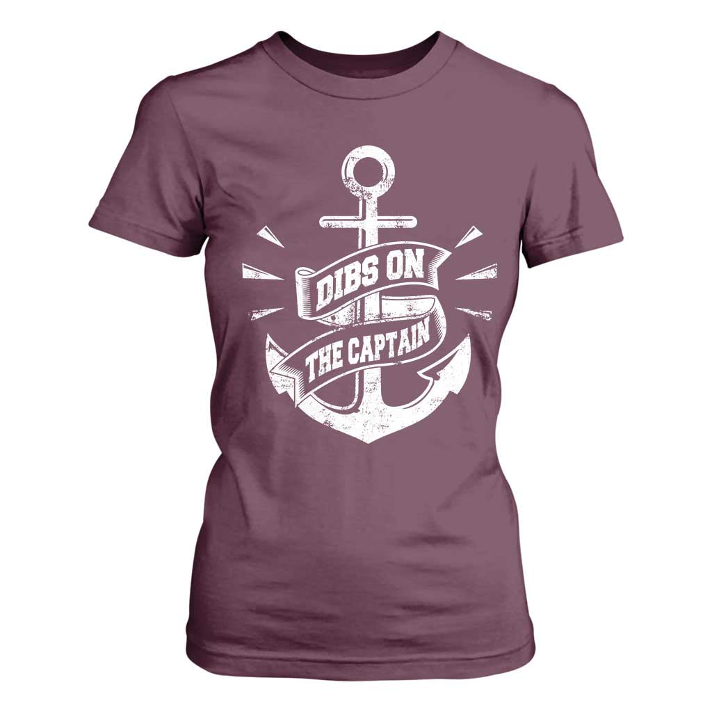 Funny Dibs On The Captain T Shirt For Women Boating Boat Lover Vintage Anchor TS11 Maroon Print Your Wear