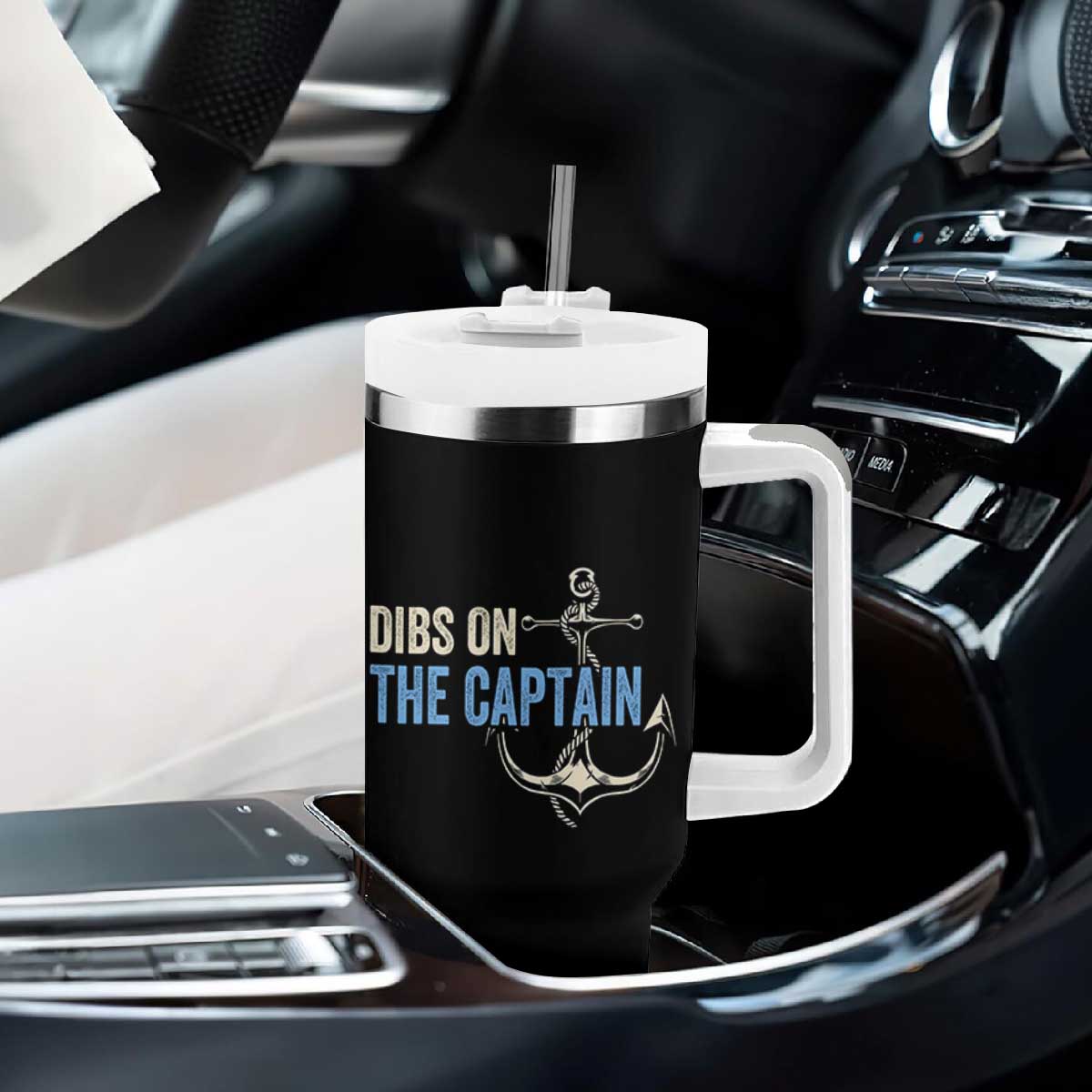 Funny Dibs On The Captain Tumbler With Handle Boating Boat Lover Anchor TS11 Print Your Wear