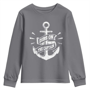 Funny Dibs On The Captain Youth Sweatshirt Boating Boat Lover Vintage Anchor TS11 Charcoal Print Your Wear