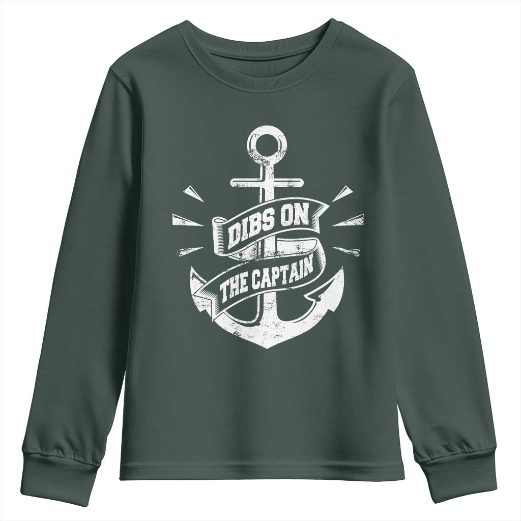 Funny Dibs On The Captain Youth Sweatshirt Boating Boat Lover Vintage Anchor TS11 Dark Forest Green Print Your Wear