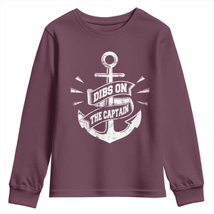 Funny Dibs On The Captain Youth Sweatshirt Boating Boat Lover Vintage Anchor TS11 Maroon Print Your Wear
