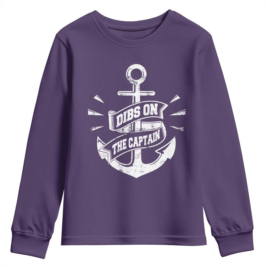 Funny Dibs On The Captain Youth Sweatshirt Boating Boat Lover Vintage Anchor TS11 Purple Print Your Wear
