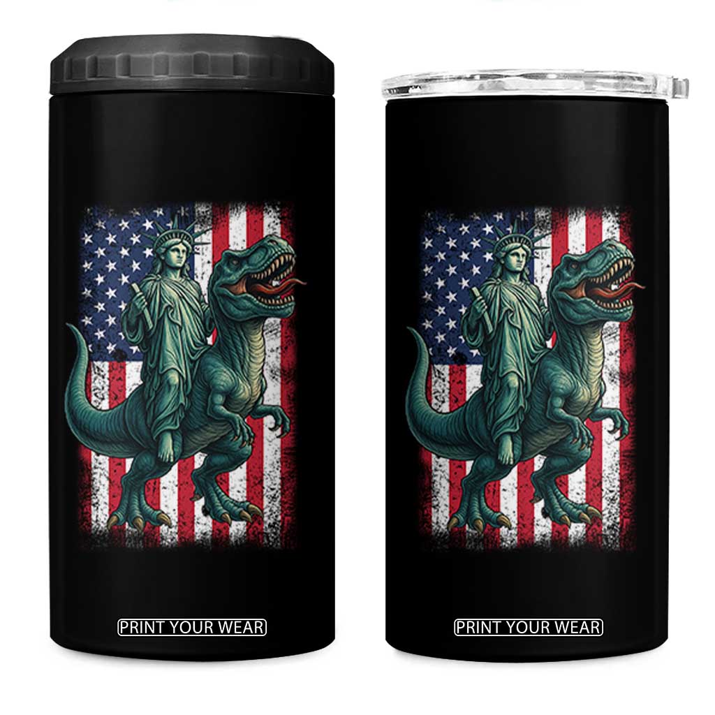 Funny Dinosaur Statue Of Liberty 4th Of July 4 in 1 Can Cooler Tumbler American Flag TS11 One Size: 16 oz Black Print Your Wear