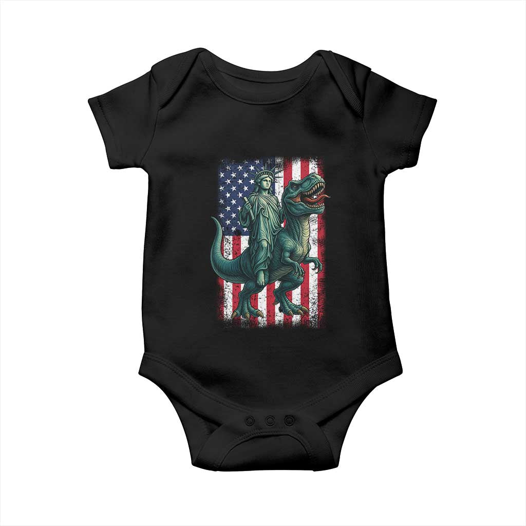 Funny Dinosaur Statue Of Liberty 4th Of July Baby Onesie American Flag TS11 Black Print Your Wear