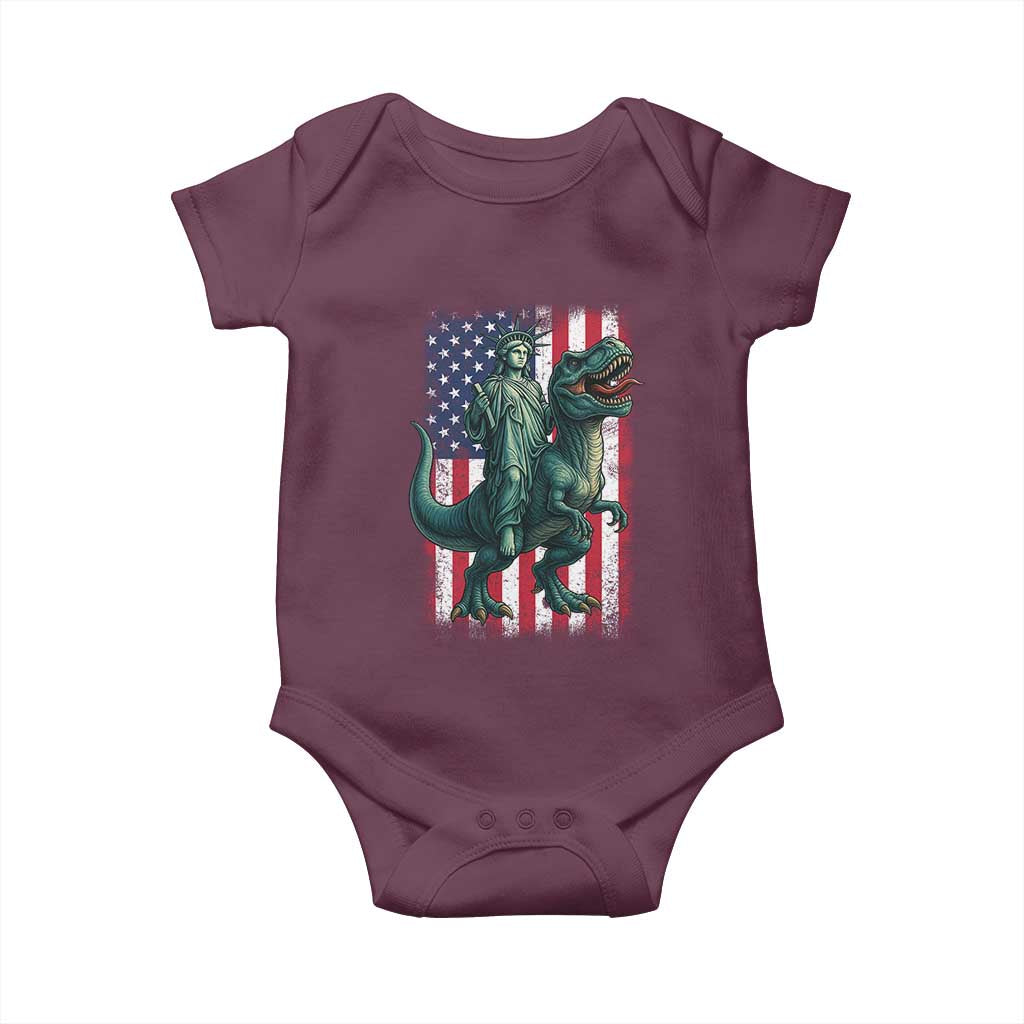 Funny Dinosaur Statue Of Liberty 4th Of July Baby Onesie American Flag TS11 Maroon Print Your Wear