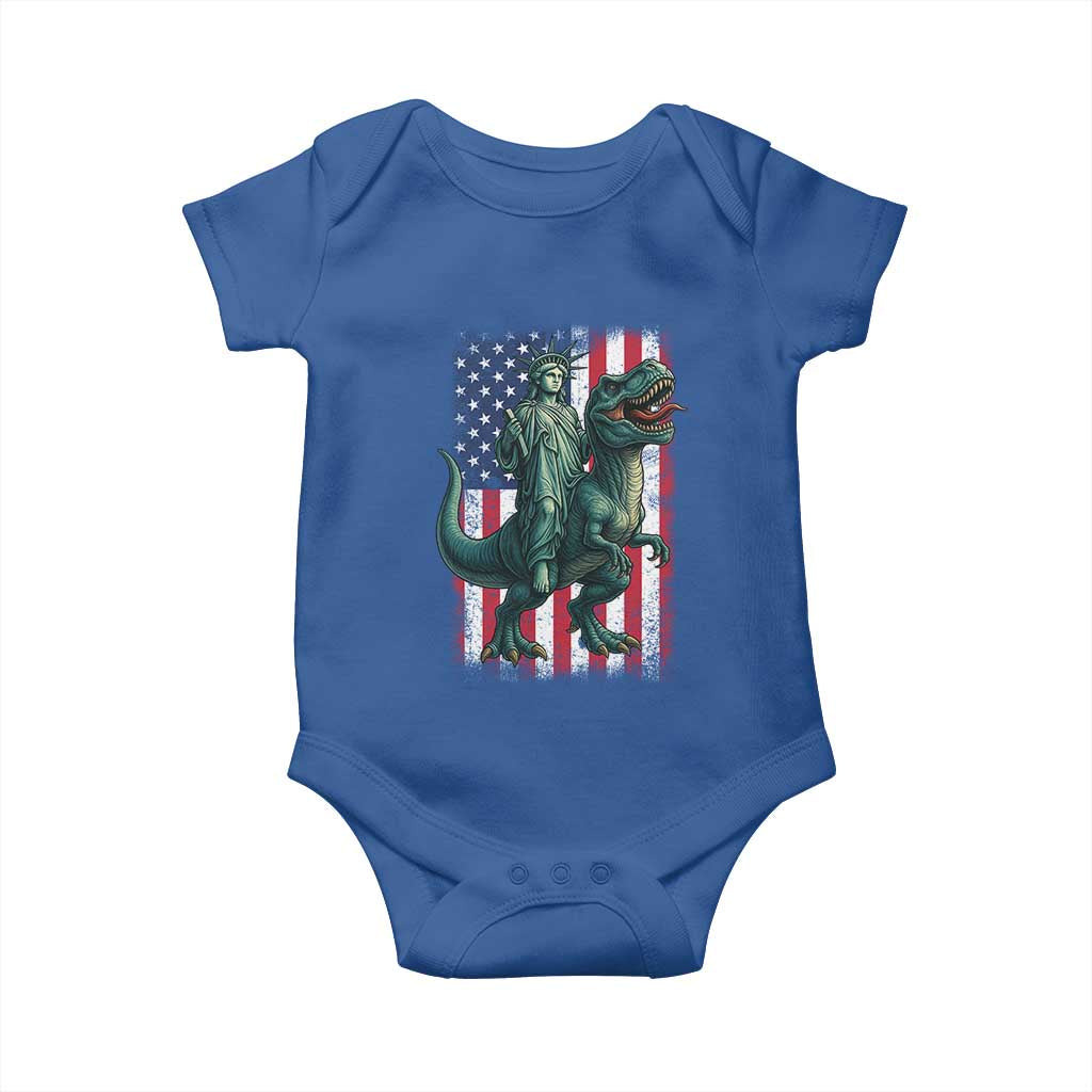 Funny Dinosaur Statue Of Liberty 4th Of July Baby Onesie American Flag TS11 Royal Blue Print Your Wear