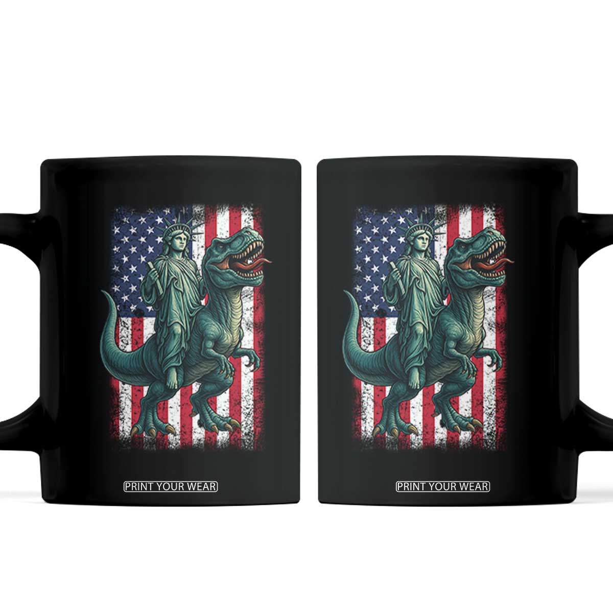 Funny Dinosaur Statue Of Liberty 4th Of July Coffee Mug American Flag TS11 Black Print Your Wear