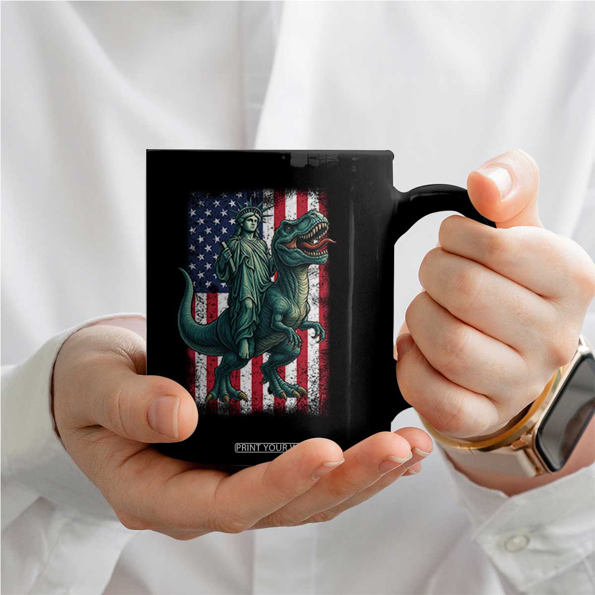 Funny Dinosaur Statue Of Liberty 4th Of July Coffee Mug American Flag TS11 Print Your Wear
