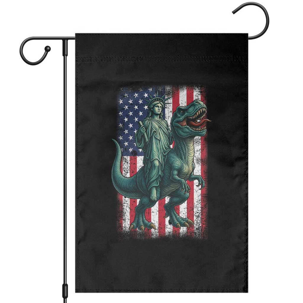 Funny Dinosaur Statue Of Liberty 4th Of July Garden Flag American Flag TS11 Black Print Your Wear