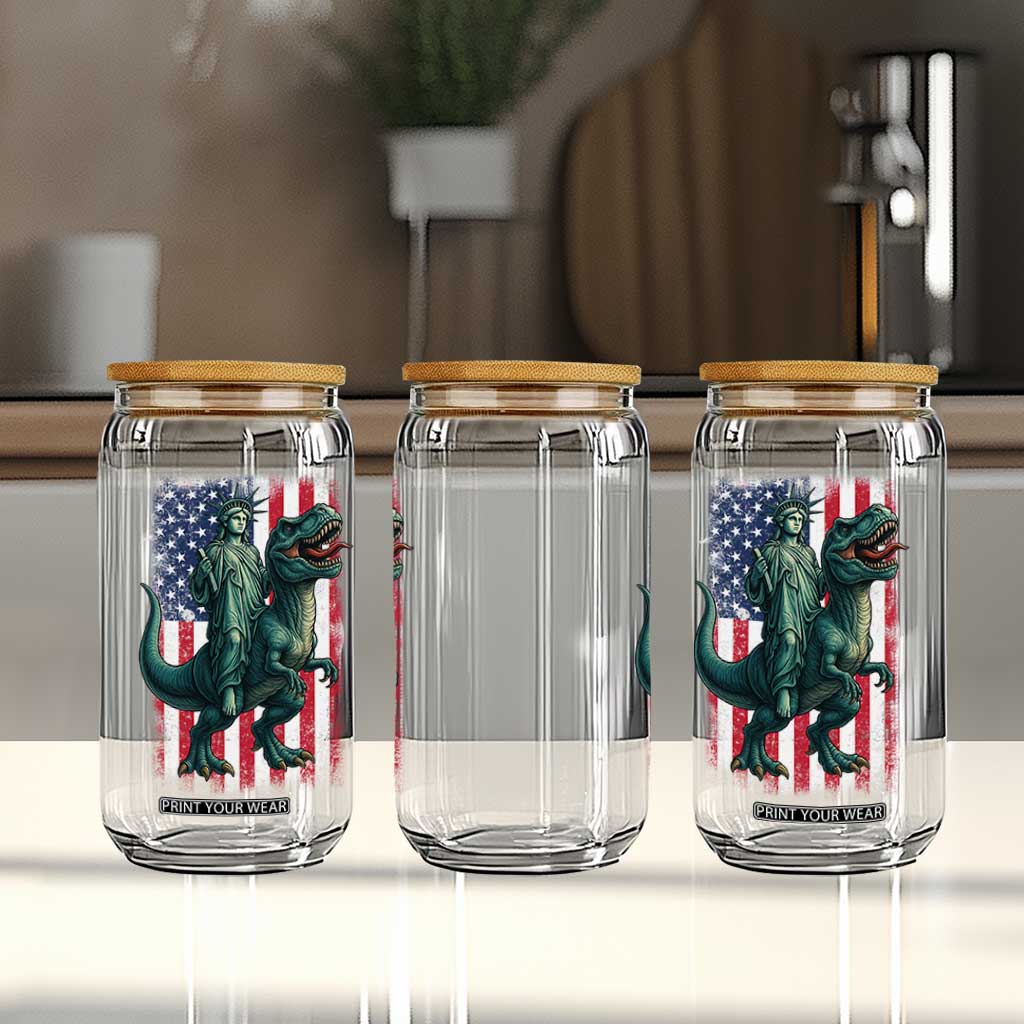 Funny Dinosaur Statue Of Liberty 4th Of July Glass Can American Flag TS11 Print Your Wear