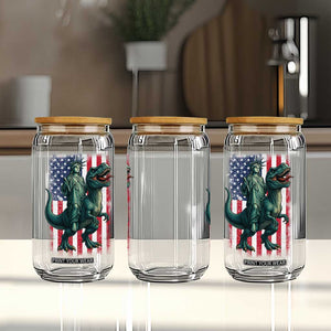 Funny Dinosaur Statue Of Liberty 4th Of July Glass Can American Flag TS11 Print Your Wear