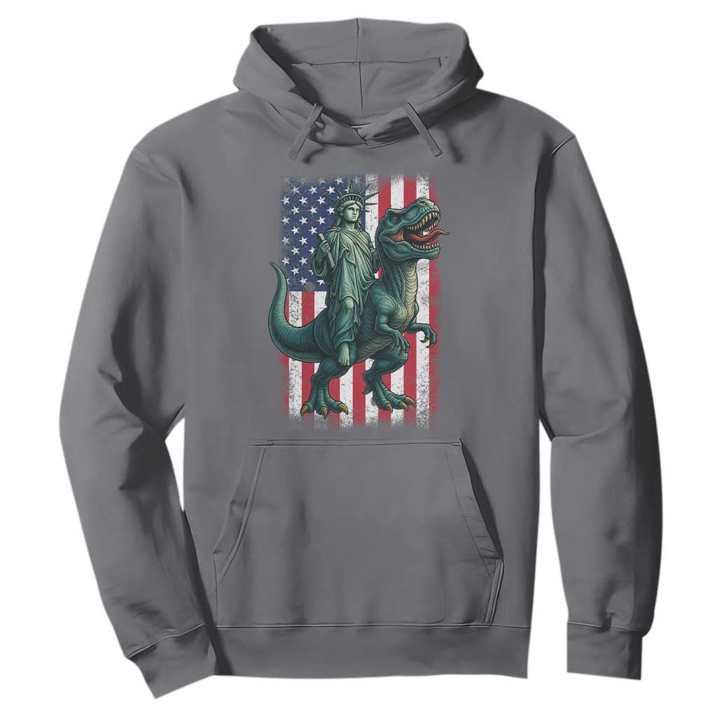 Funny Dinosaur Statue Of Liberty 4th Of July Hoodie American Flag TS11 Charcoal Print Your Wear