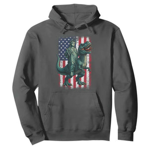 Funny Dinosaur Statue Of Liberty 4th Of July Hoodie American Flag TS11 Dark Heather Print Your Wear