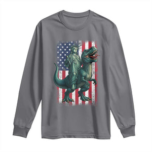 Funny Dinosaur Statue Of Liberty 4th Of July Long Sleeve Shirt American Flag TS11 Charcoal Print Your Wear