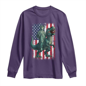 Funny Dinosaur Statue Of Liberty 4th Of July Long Sleeve Shirt American Flag TS11 Purple Print Your Wear