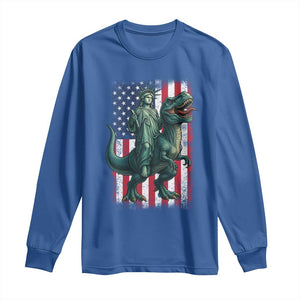 Funny Dinosaur Statue Of Liberty 4th Of July Long Sleeve Shirt American Flag TS11 Royal Blue Print Your Wear