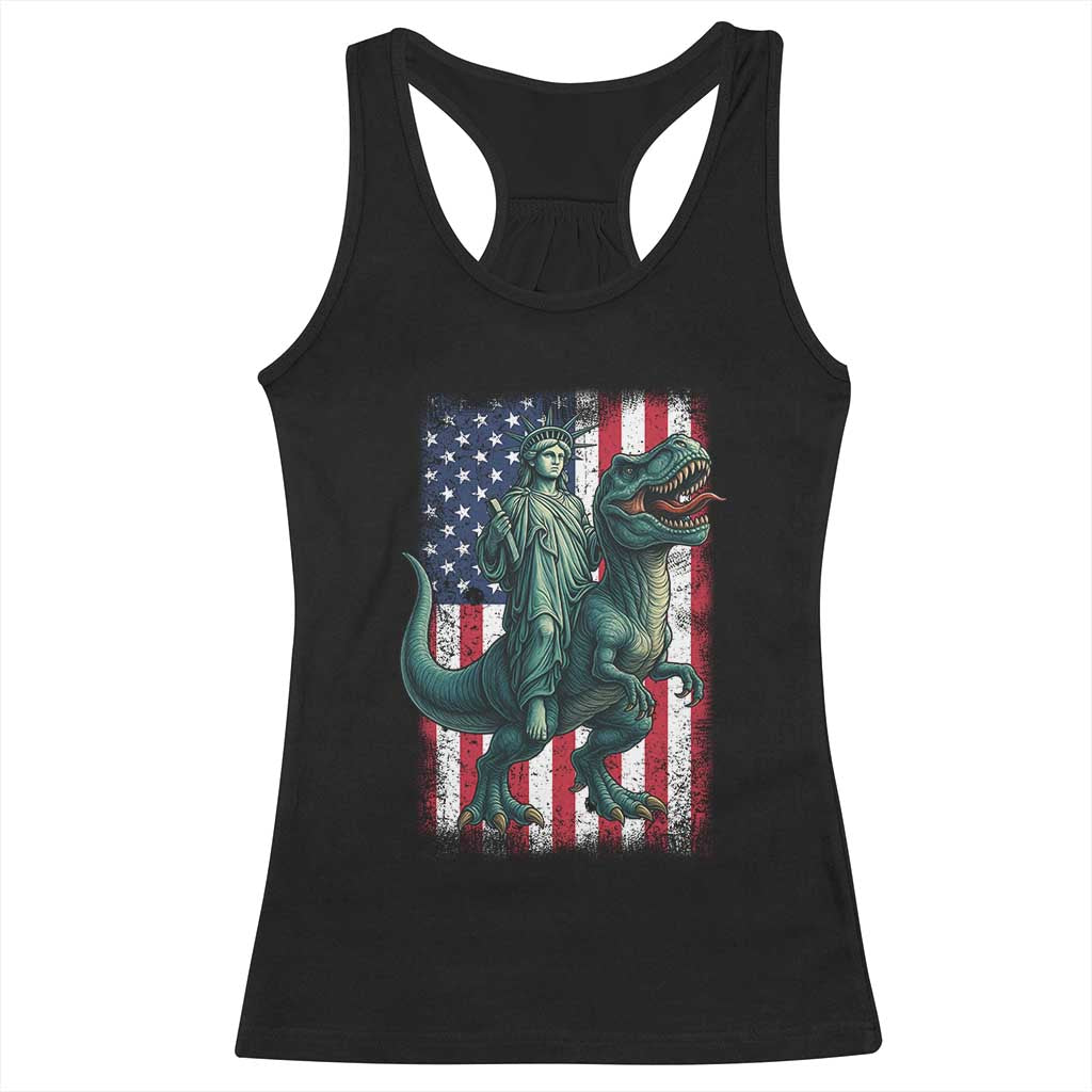 Funny Dinosaur Statue Of Liberty 4th Of July Racerback Tank Top American Flag TS11 Black Print Your Wear