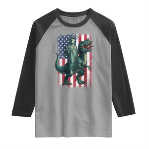 Funny Dinosaur Statue Of Liberty 4th Of July Raglan Shirt American Flag TS11 Sport Gray Black Print Your Wear