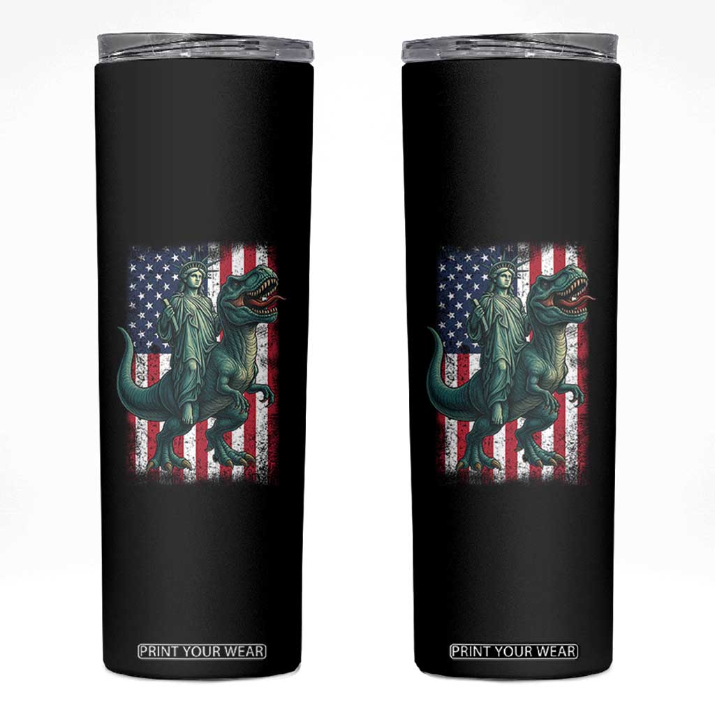 Funny Dinosaur Statue Of Liberty 4th Of July Skinny Tumbler American Flag TS11 Black Print Your Wear