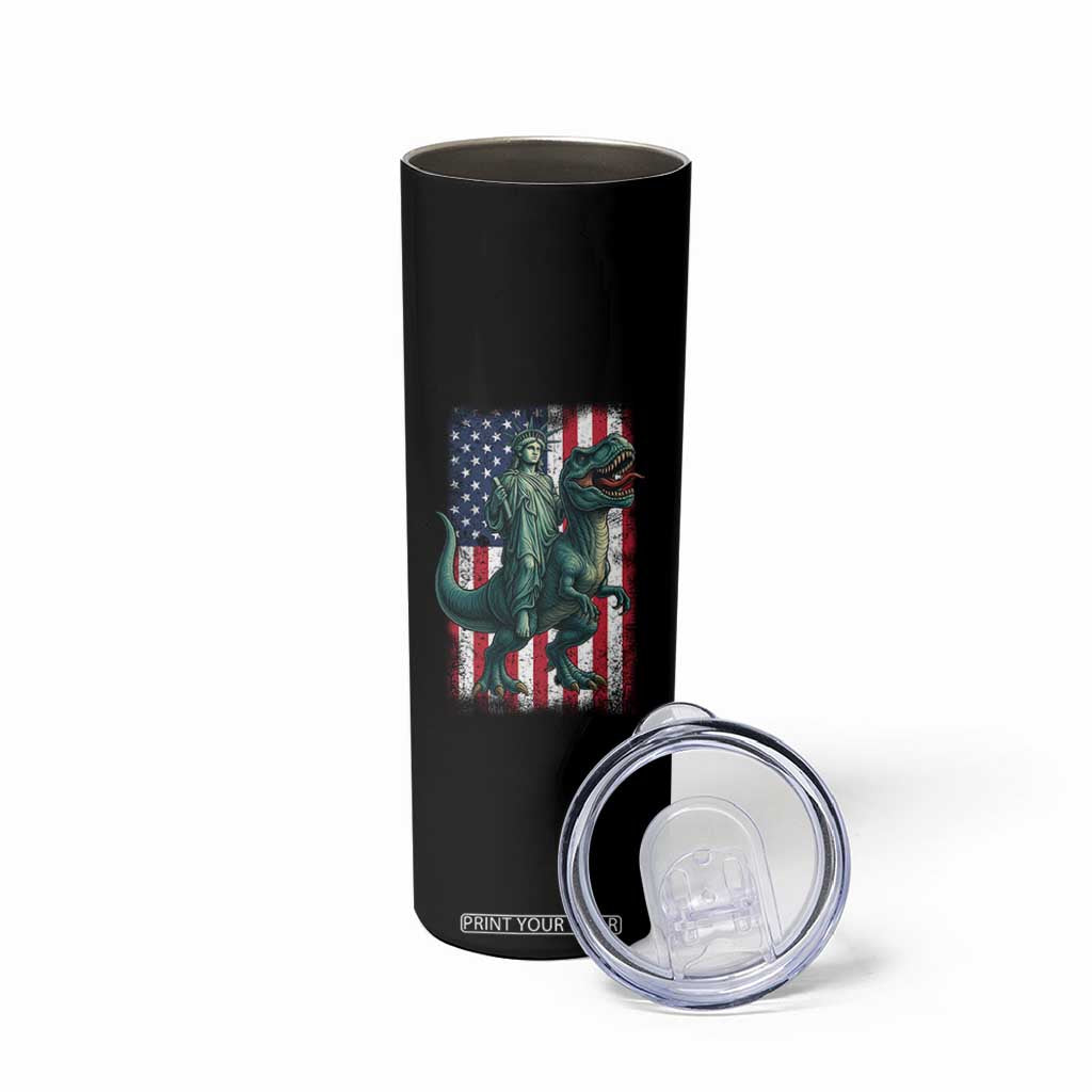 Funny Dinosaur Statue Of Liberty 4th Of July Skinny Tumbler American Flag TS11 Print Your Wear