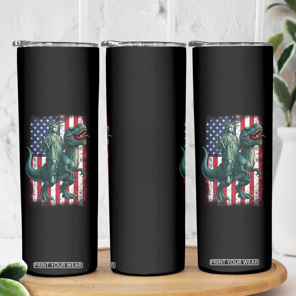 Funny Dinosaur Statue Of Liberty 4th Of July Skinny Tumbler American Flag TS11 Print Your Wear