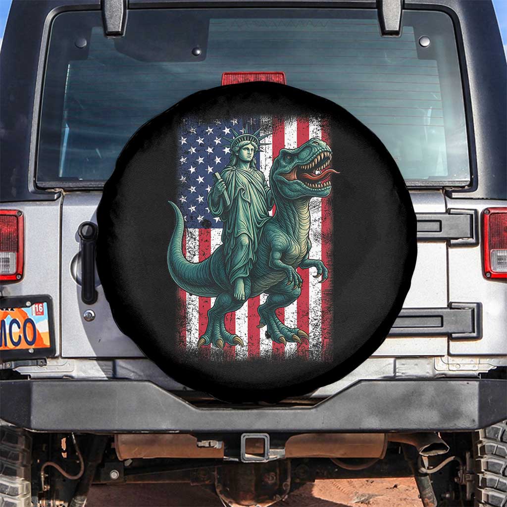 Funny Dinosaur Statue Of Liberty 4th Of July Spare Tire Cover American Flag TS11 No hole Black Print Your Wear