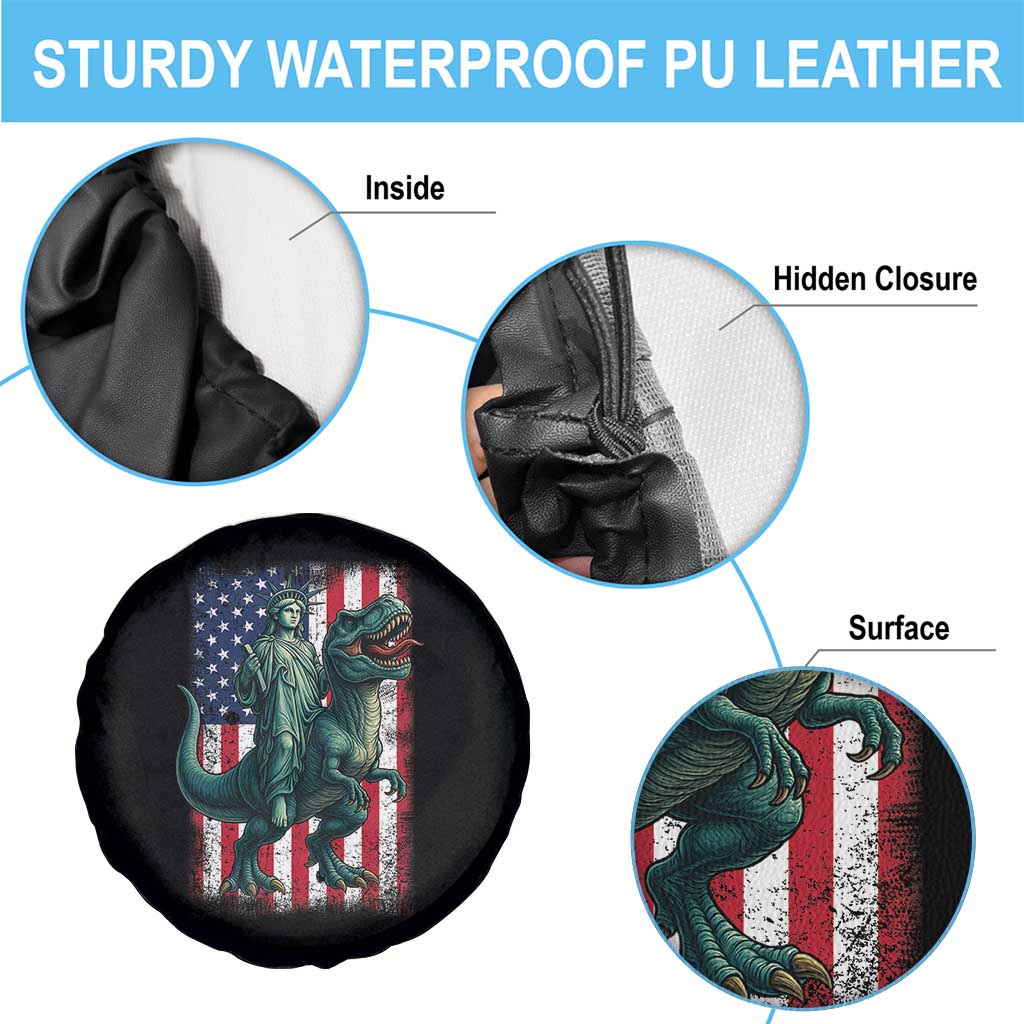 Funny Dinosaur Statue Of Liberty 4th Of July Spare Tire Cover American Flag TS11 Print Your Wear