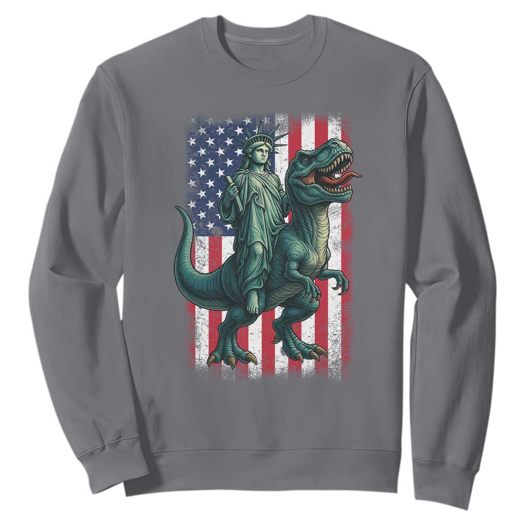 Funny Dinosaur Statue Of Liberty 4th Of July Sweatshirt American Flag TS11 Charcoal Print Your Wear