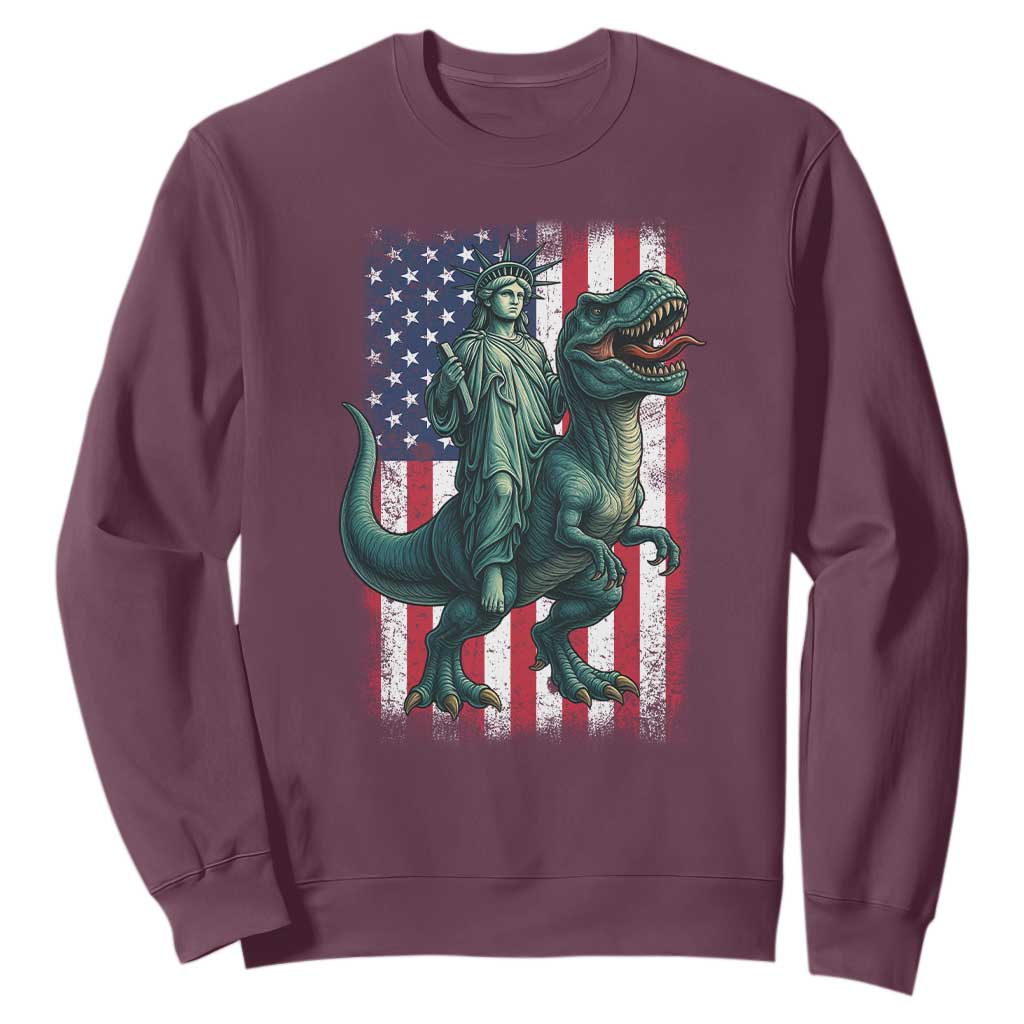 Funny Dinosaur Statue Of Liberty 4th Of July Sweatshirt American Flag TS11 Maroon Print Your Wear